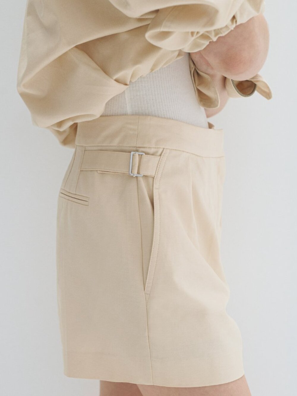 H&M Cream Linen-Blend Tailored Shorts - 4